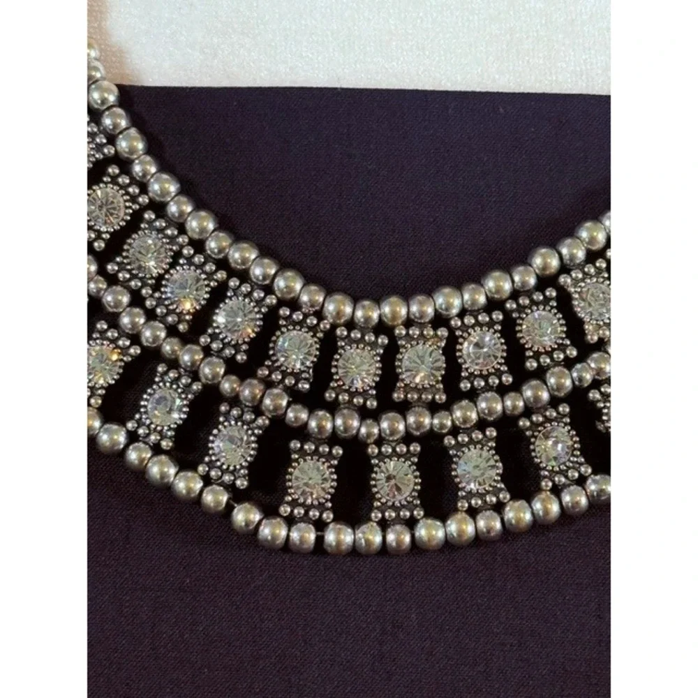 Coldwater‎ Creek CB Silver Tone Rhinestone Bib Statement Necklace Multi Strand